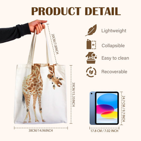 KBRCT jirafa tote, interior amplio para compras y objetos personales.