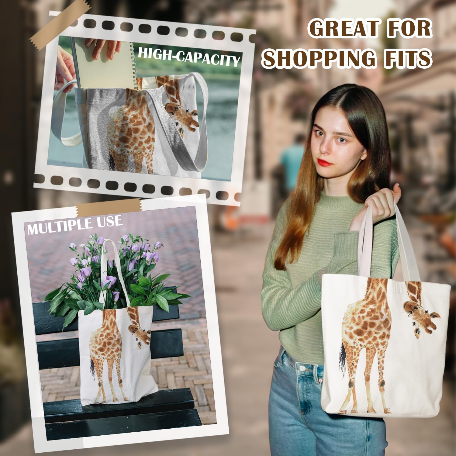 KBRCT jirafa tote, material ligero y plegable para guardarlo fácilmente.