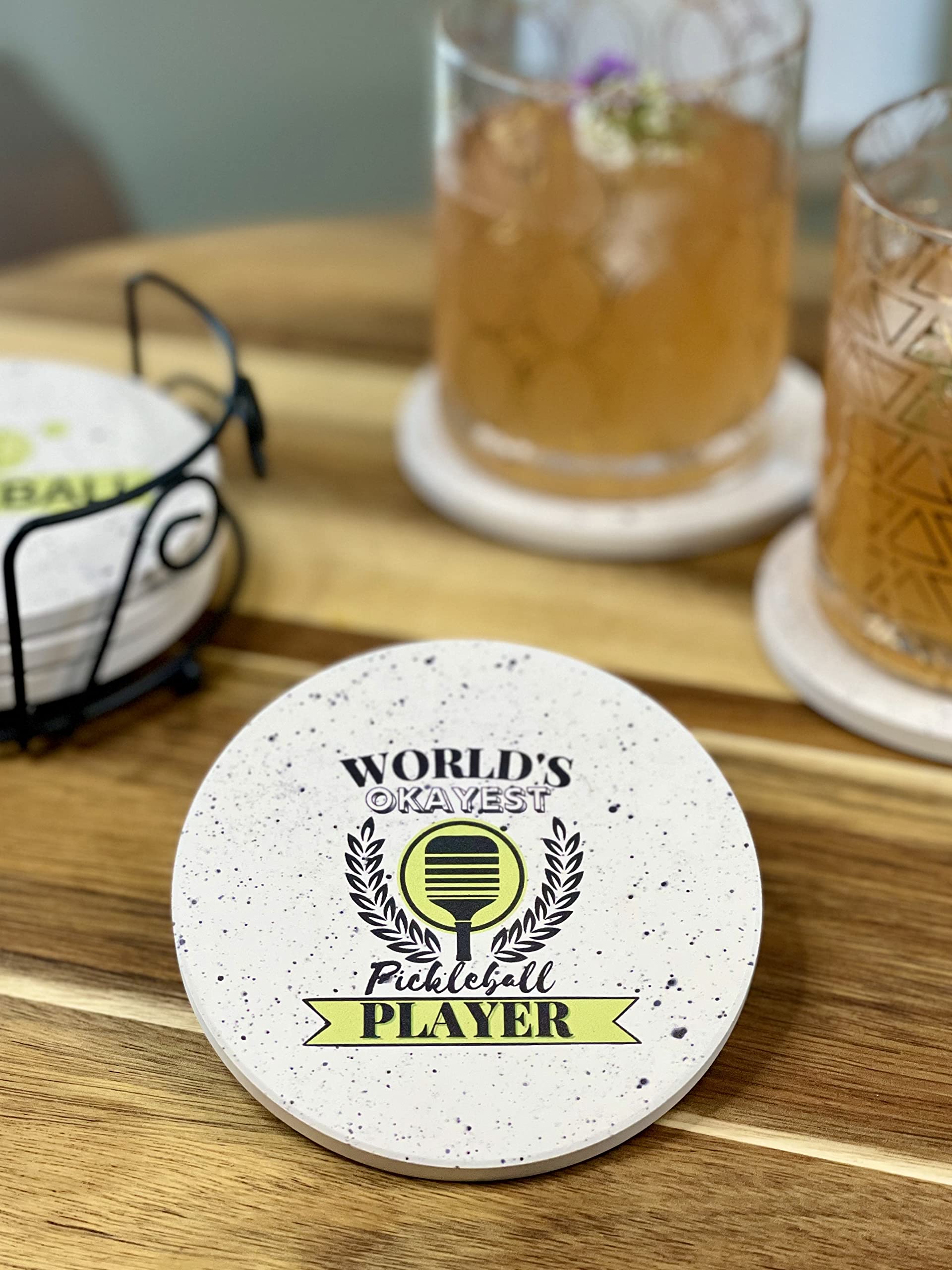 KCT Store posavasos con diseños divertidos de pickleball para mesa.