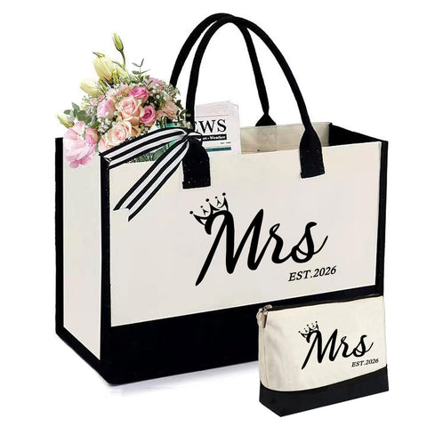 KDBDSYZB Mrs 2026 Tote: bolso de lona para novia, perfecto para el día de la boda
