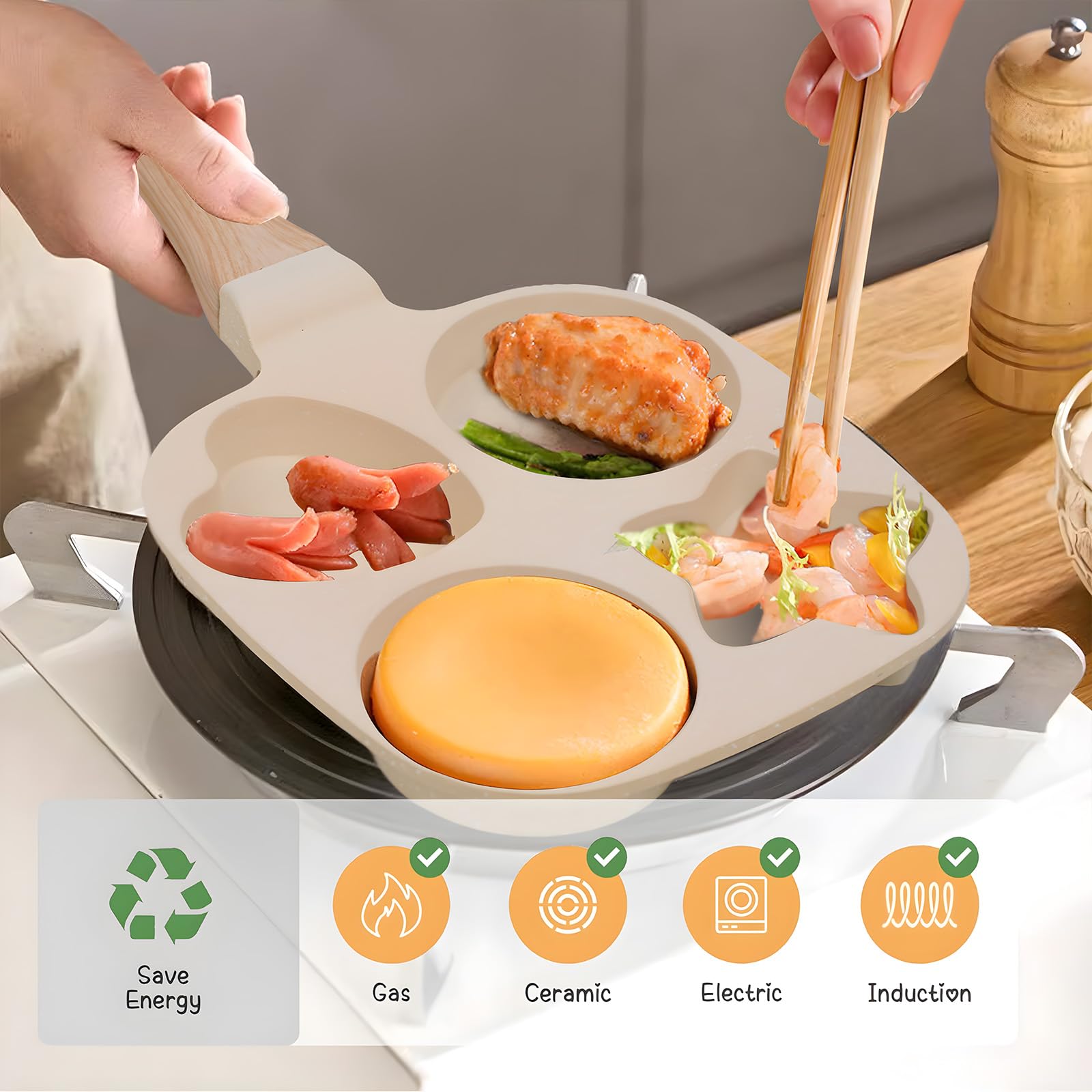 Sartén Kdlkxjzw de fácil limpieza para ahorro de tiempo en la cocina.