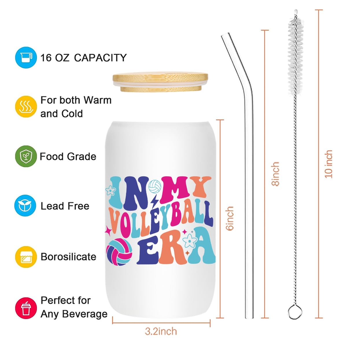 kdxpbpz – regalo-voleibol-para-damas-vaso-cristal-16oz-con-tapa-y-paja: regalo práctico para fiestas.