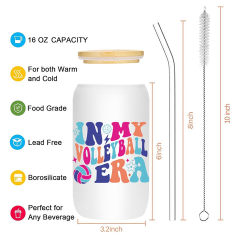 kdxpbpz – regalo-voleibol-para-damas-vaso-cristal-16oz-con-tapa-y-paja: regalo práctico para fiestas.