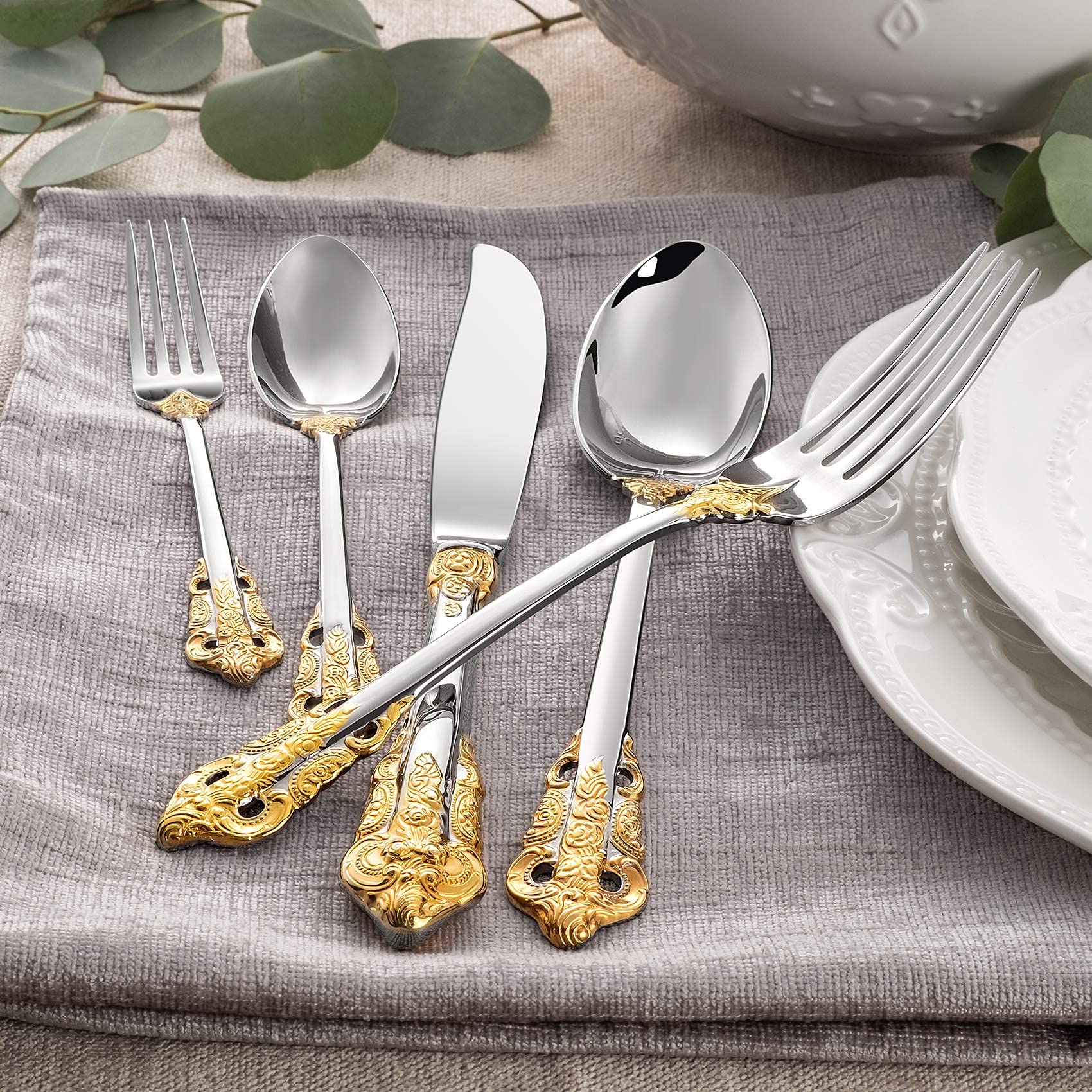 KEAWELL cubiertos para 8 personas, cucharas de cena con diseño elegante