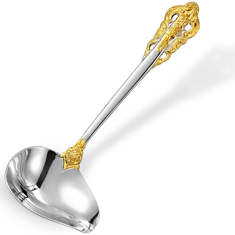 KEAWELL Cucharón para salsa de 7.3 pulgadas, acabado dorado, sirve porciones con precisión.