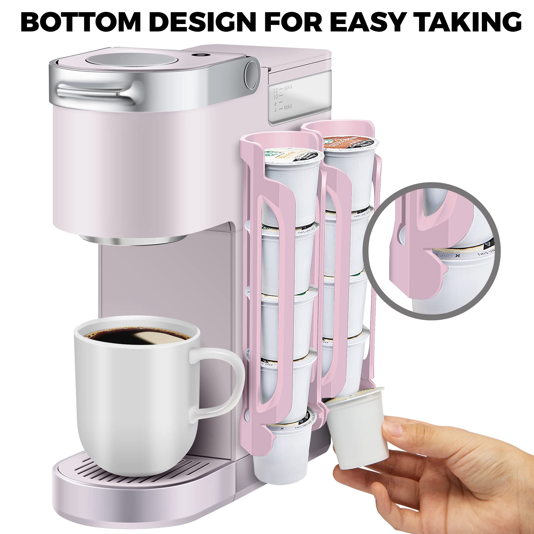 Kedofa portacápsulas rosa para Keurig en encimera, acceso rápido a cápsulas.