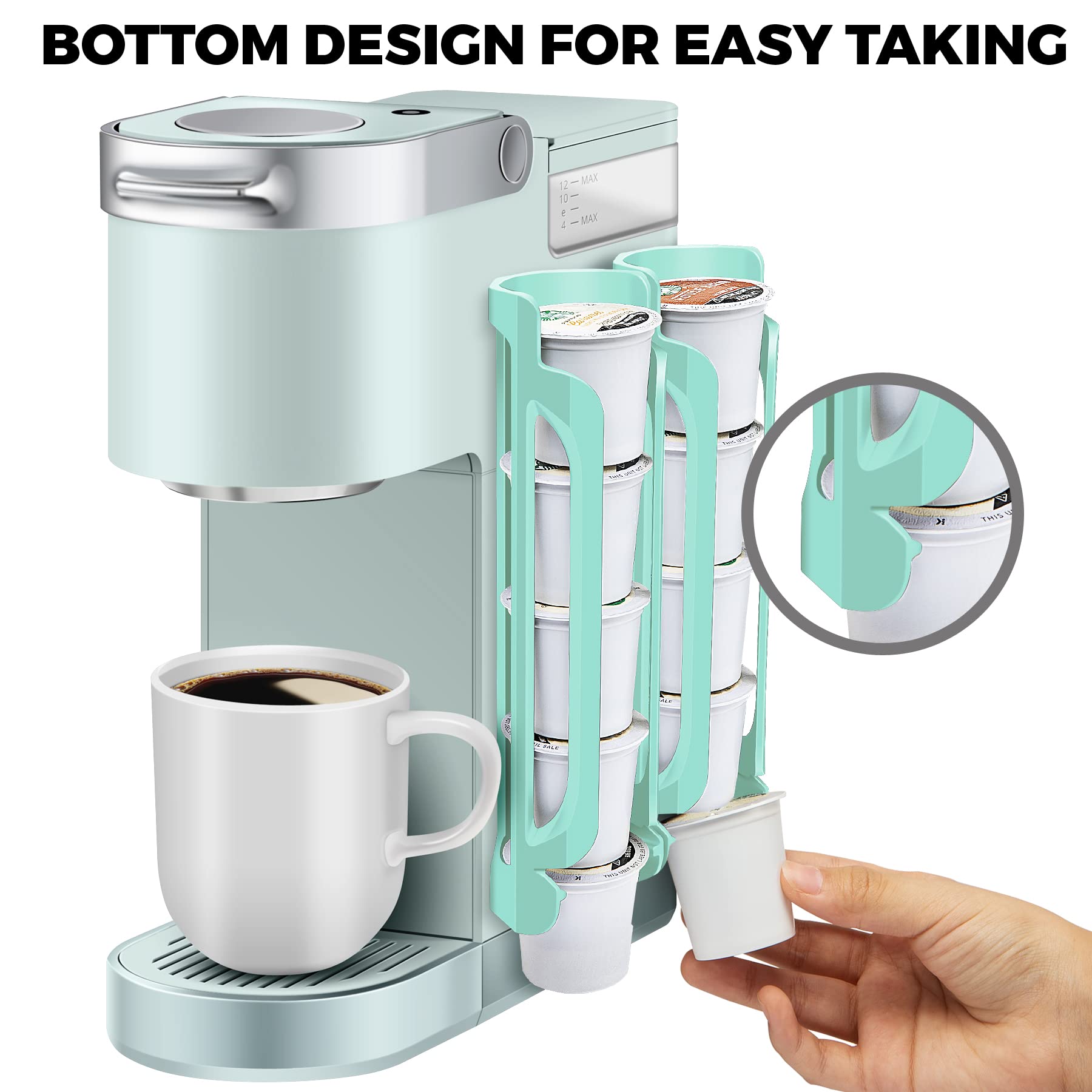 Kedofa soporte de cápsulas Keurig azul en montaje lateral facilita acceso rápido a sabores