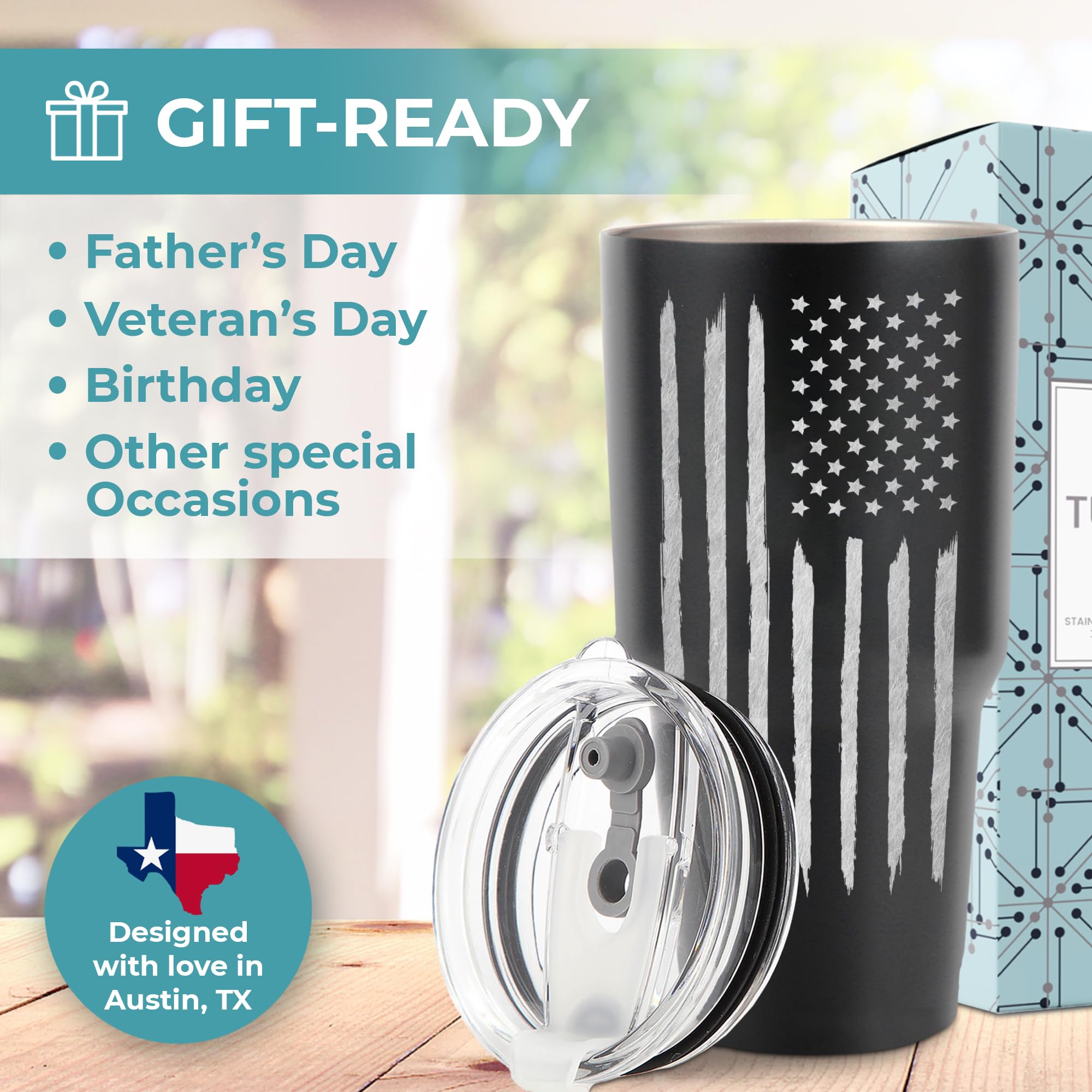 KEDRIAN Tumbler con diseño patriótico de Estados Unidos para uso diario.