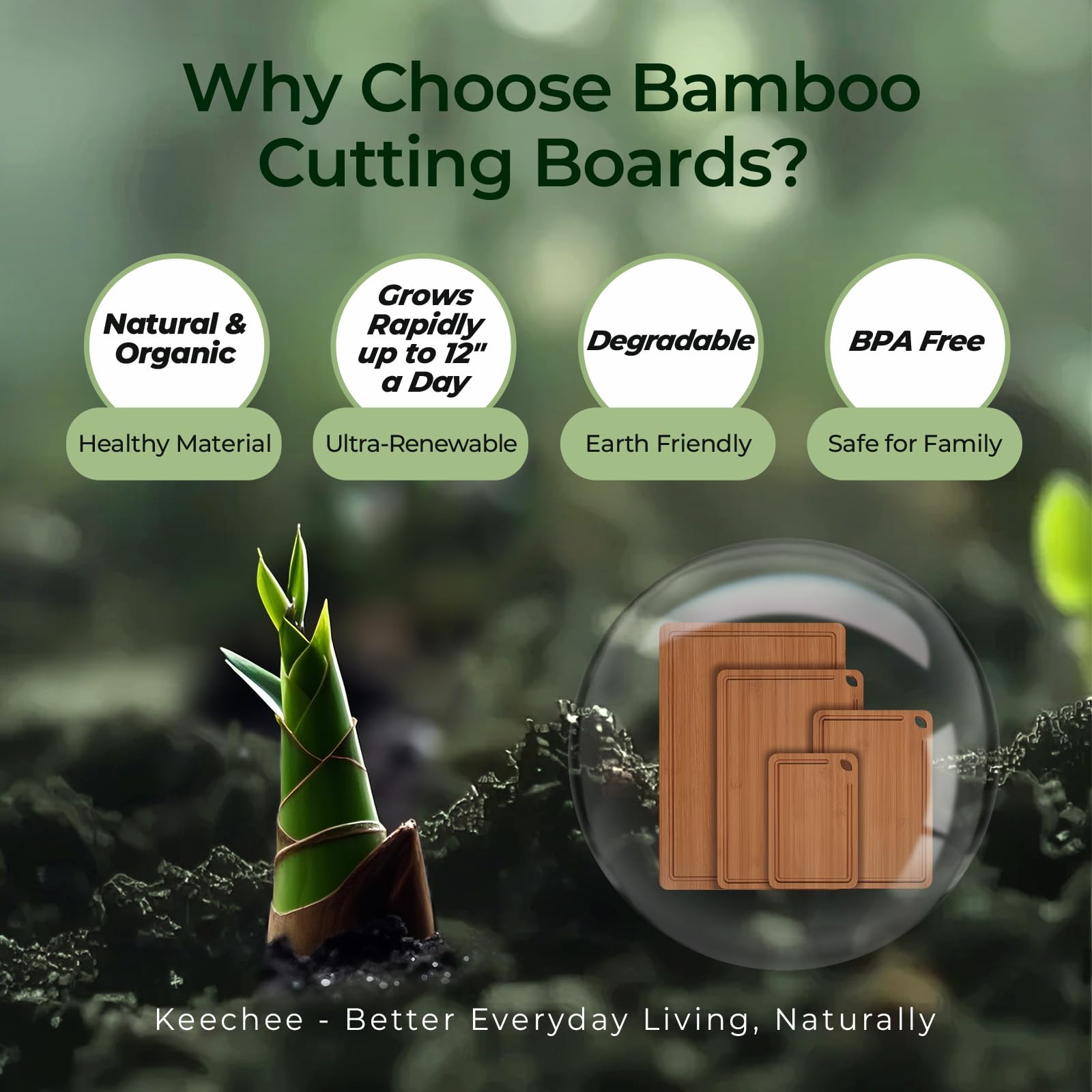 Keechee tabla bambú con agujeros para colgar, ahorro de espacio en la cocina