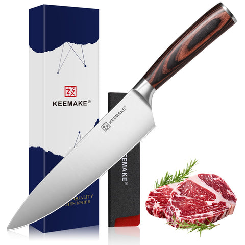 KEEMAKE cuchillo chef 8 pulgadas, hoja alto carbono para cortes precisos