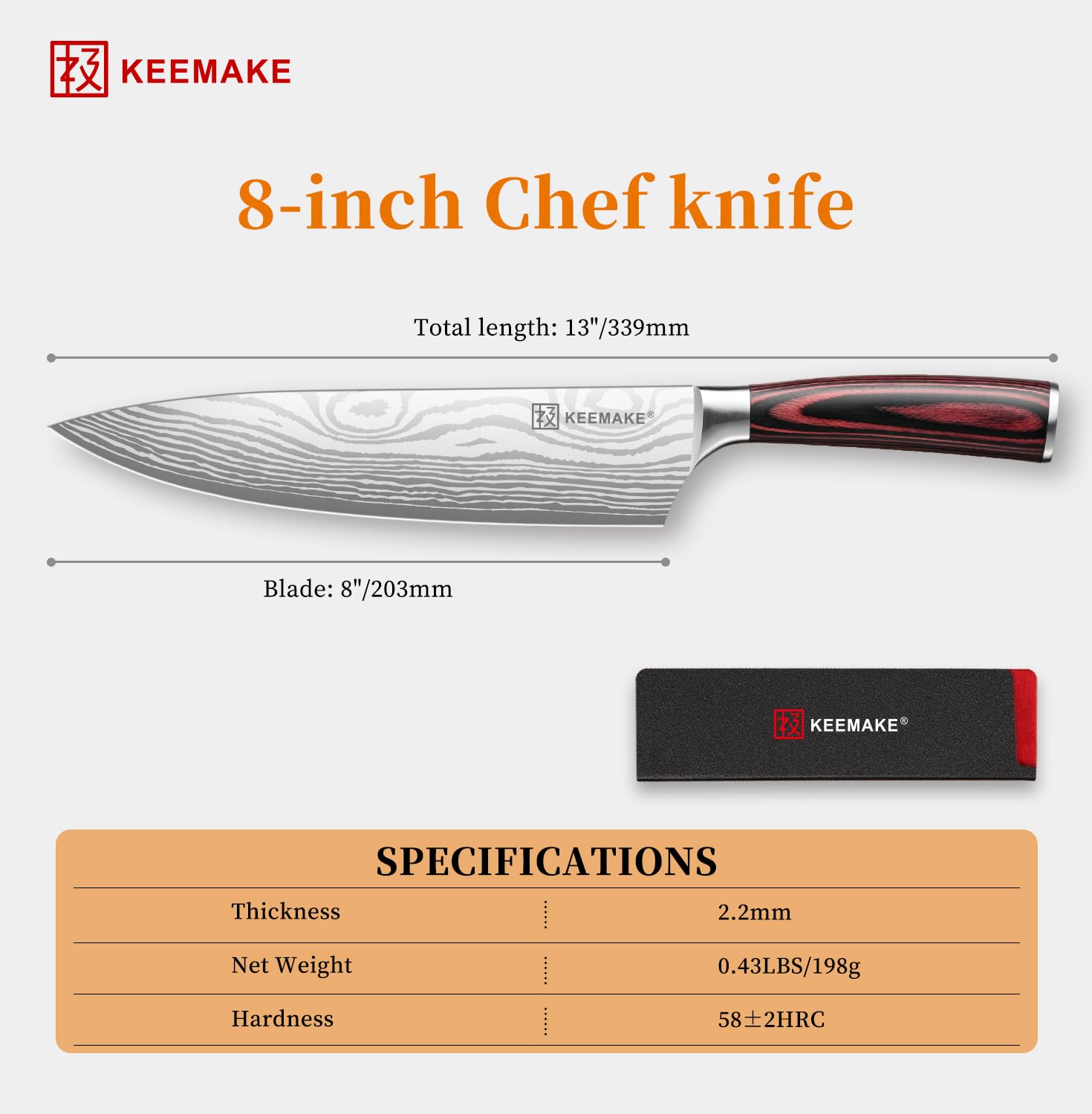 KEEMAKE cuchillo chef corte preciso para verduras, carnes y quesos