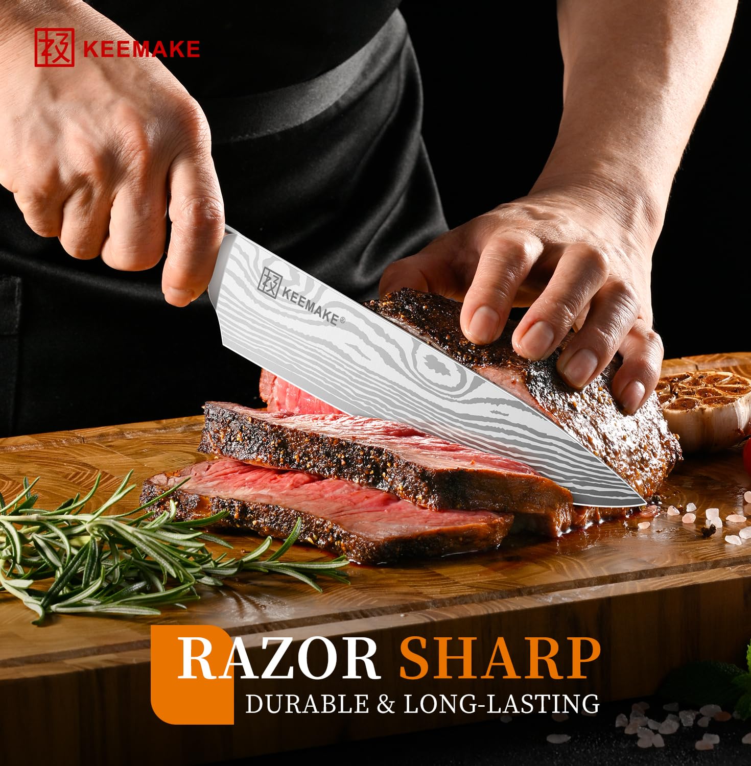 KEEMAKE cuchillo chef mango pakkawood ergonómico para agarre cómodo durante horas