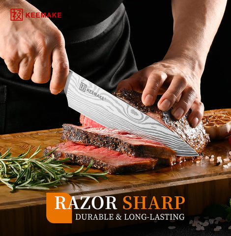 KEEMAKE cuchillo chef mango pakkawood ergonómico para agarre cómodo durante horas