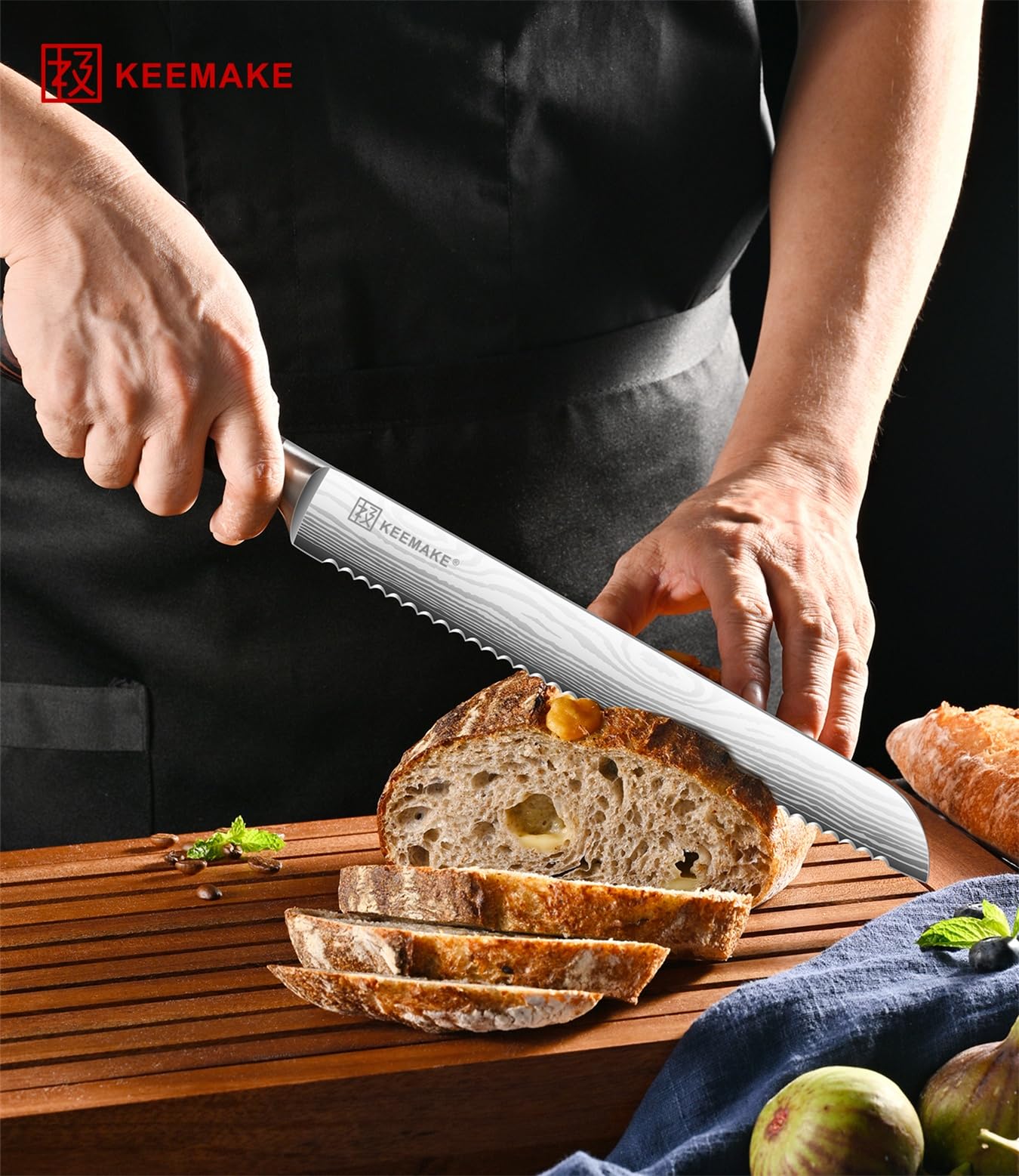 KEEMAKE cuchillo pan 10 pulgadas, filo serrado suave para menos migas