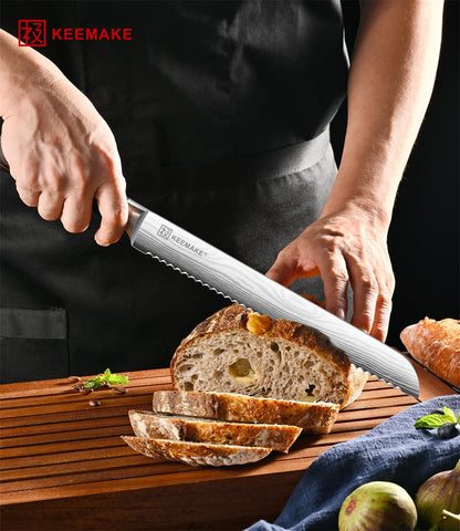 KEEMAKE cuchillo pan 10 pulgadas, filo serrado suave para menos migas