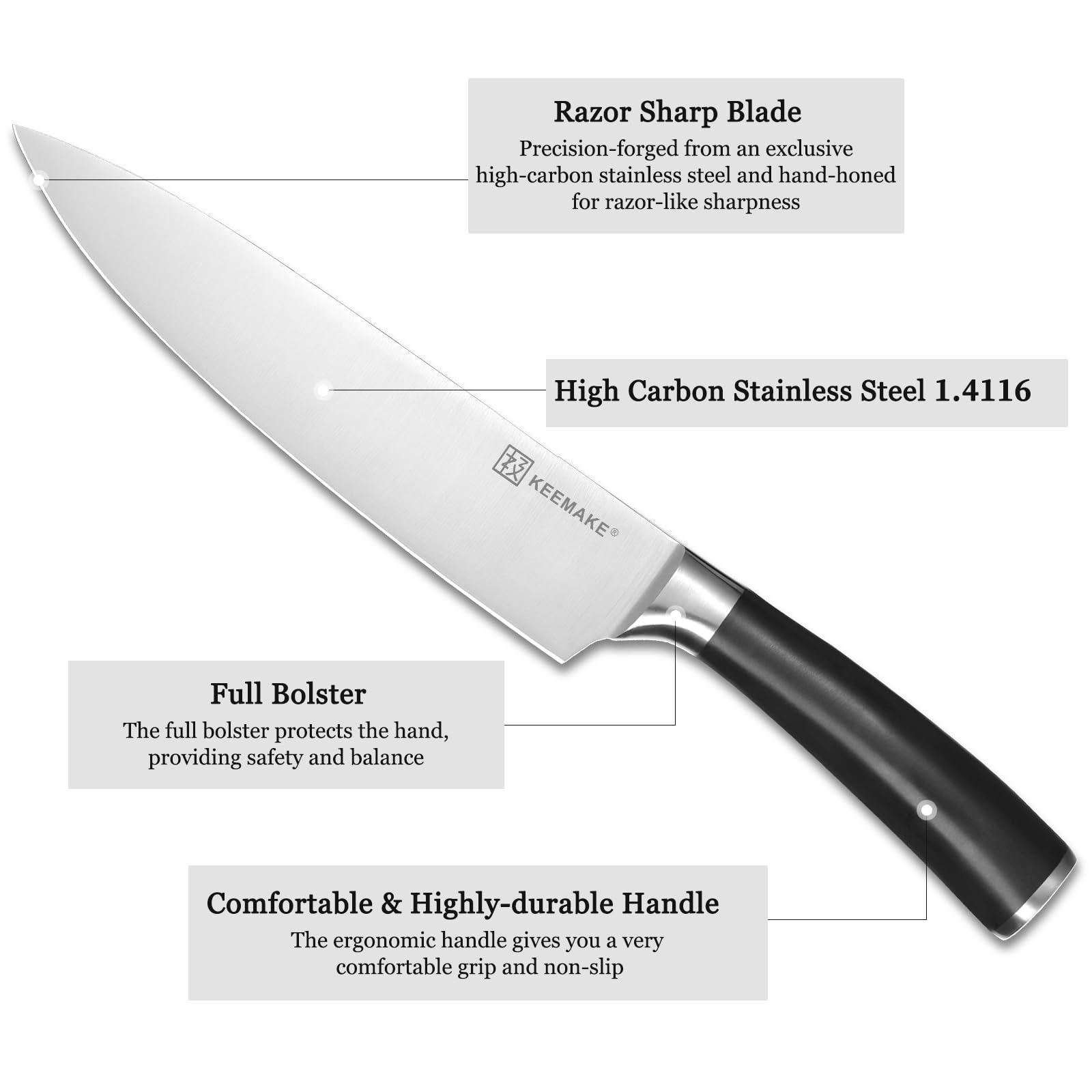 KEEMAKE cuchillo santoku versátil para verduras y proteínas, cortes precisos y limpios.