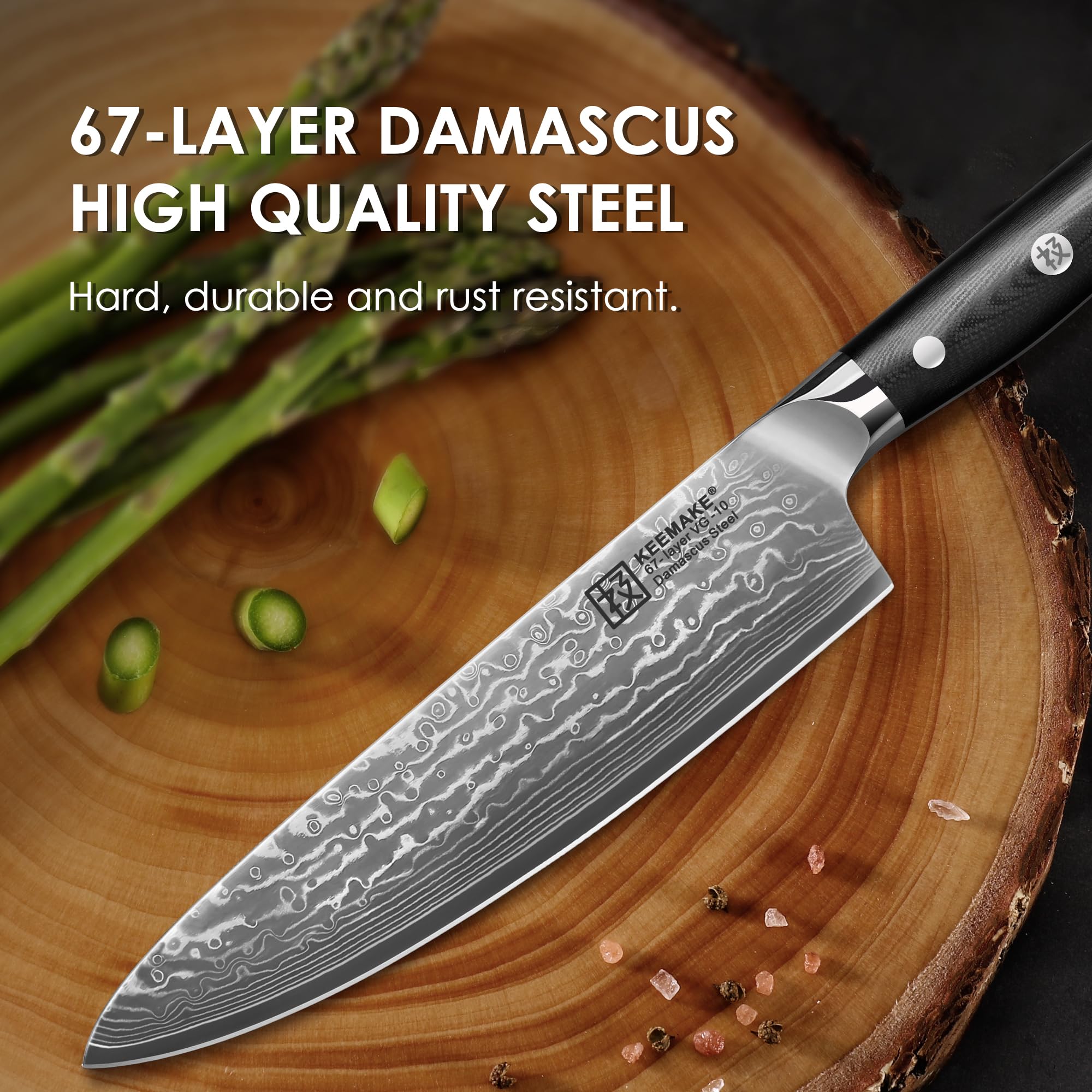 KEEMAKE hoja damasco 67 capas con núcleo VG10, patrón y durabilidad