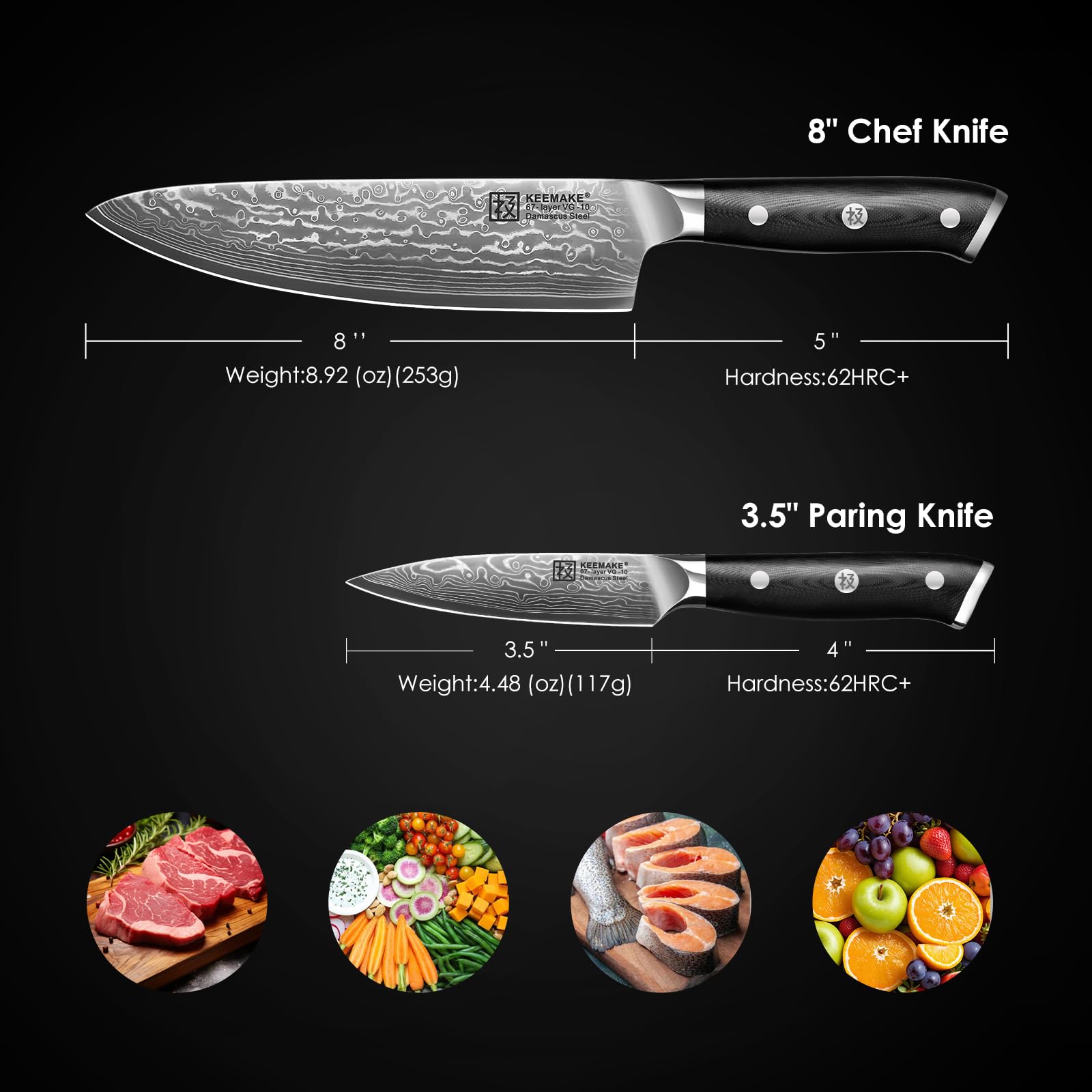 KEEMAKE cuchillo damasco de 3,5 pulgadas para pelar y trabajos finos