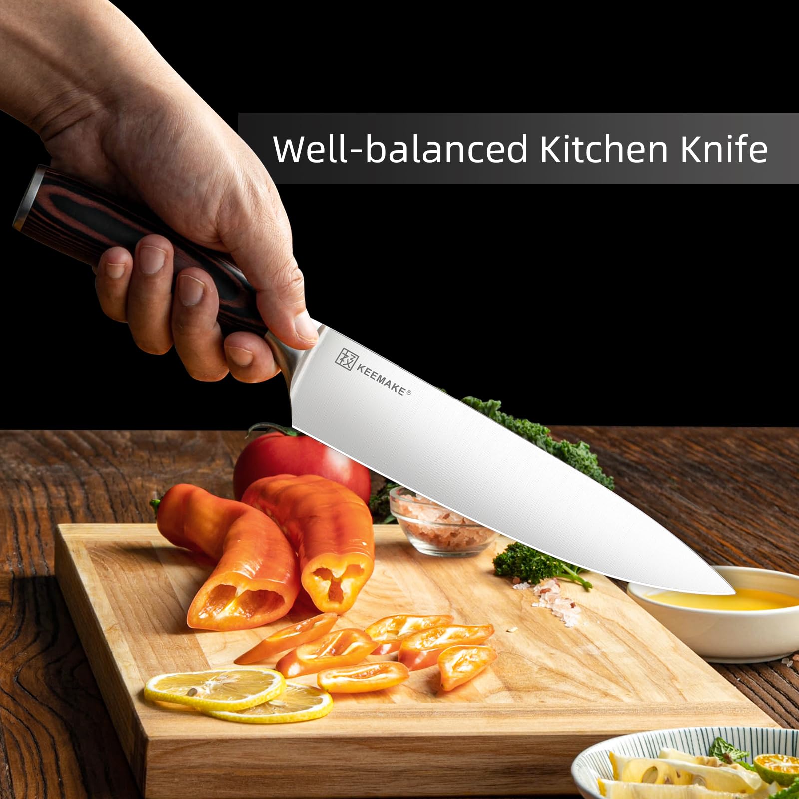 KEEMAKE mango Pakkawood ergonómico para mayor control al cortar
