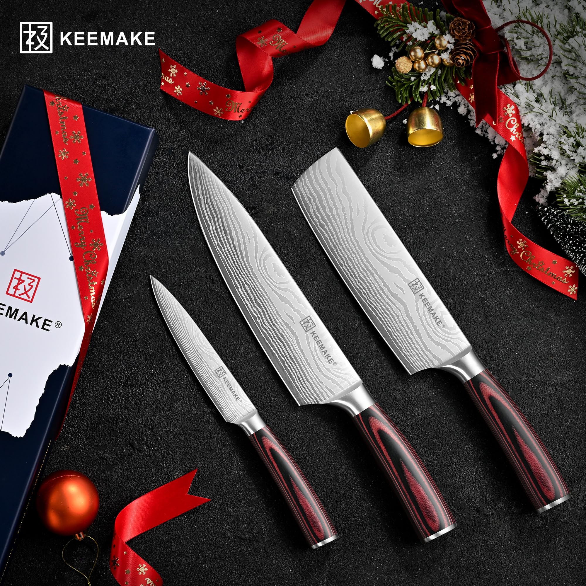 KEEMAKE set de cuchillos cocina 3 piezas para uso doméstico o profesional.