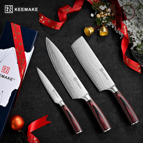 KEEMAKE set de cuchillos cocina 3 piezas para uso doméstico o profesional.