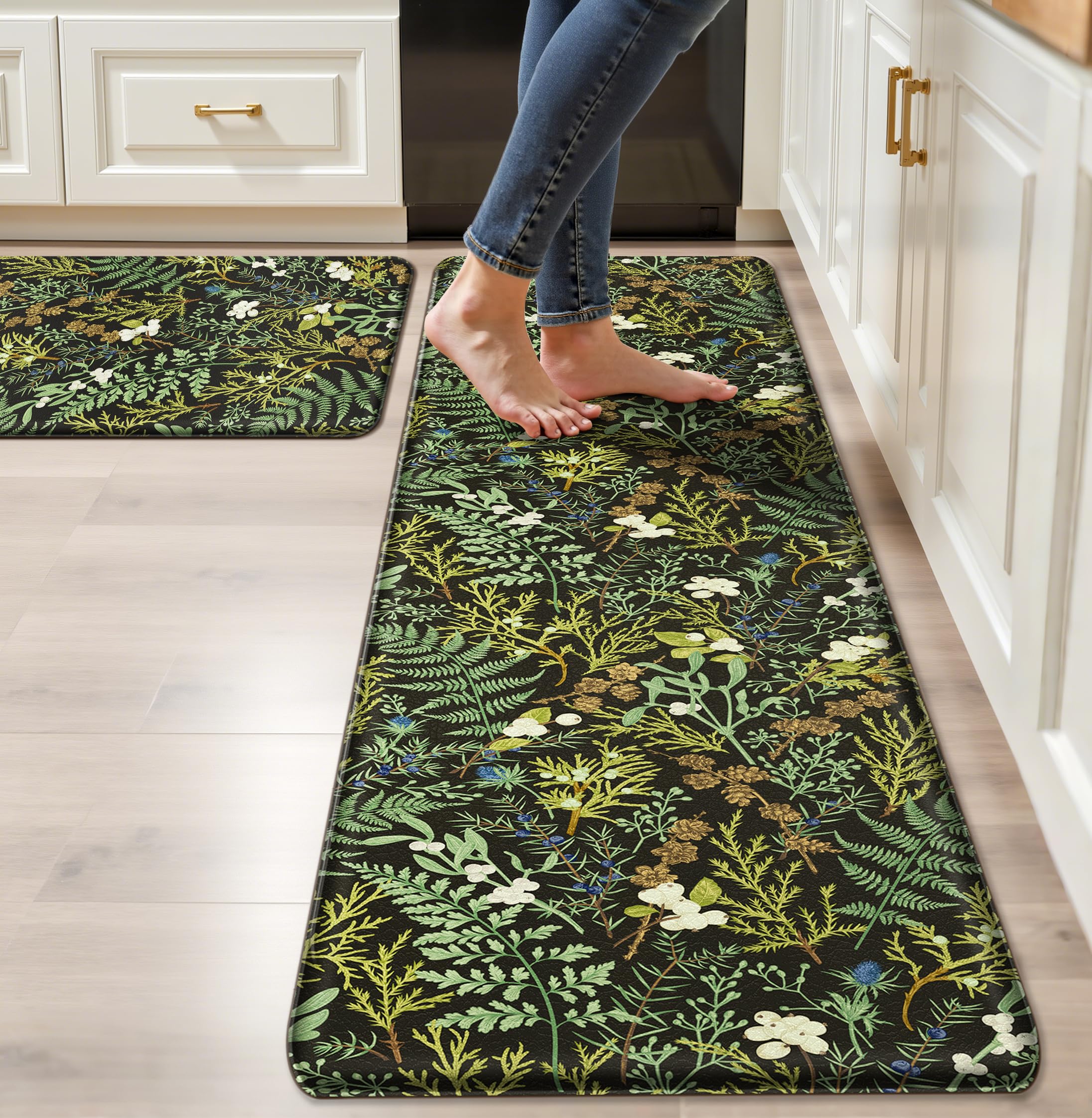Keensoft alfombra cocina botanico con hojas, soporte suave anti-fatiga para cocinar