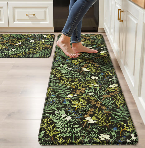 Keensoft alfombra cocina botanico con hojas, soporte suave anti-fatiga para cocinar