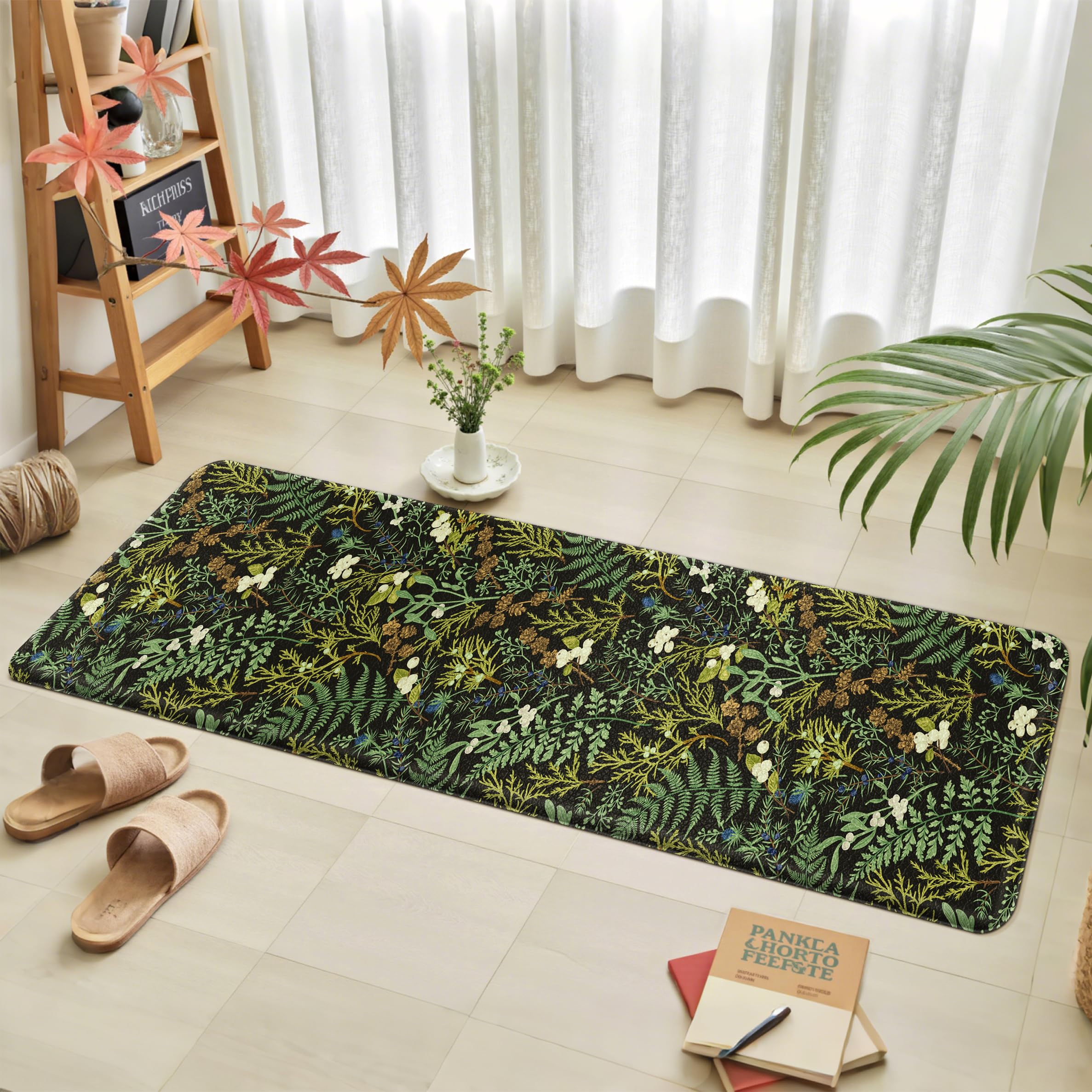 Keensoft alfombra anti-deslizante para cocina con hojas, ideal para lavandería