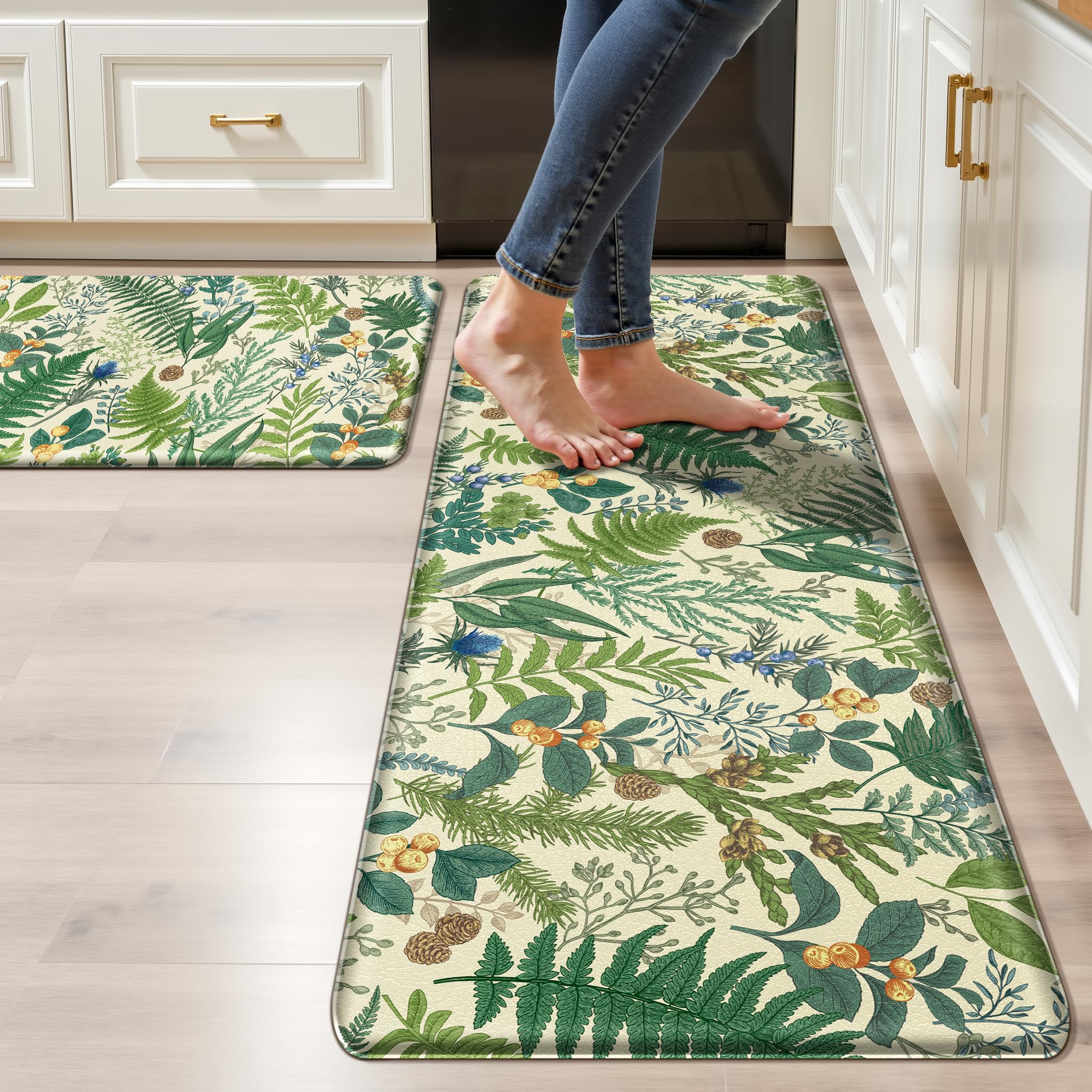Keensoft alfombra de cocina con hojas botánicas para pies cómodos al cocinar