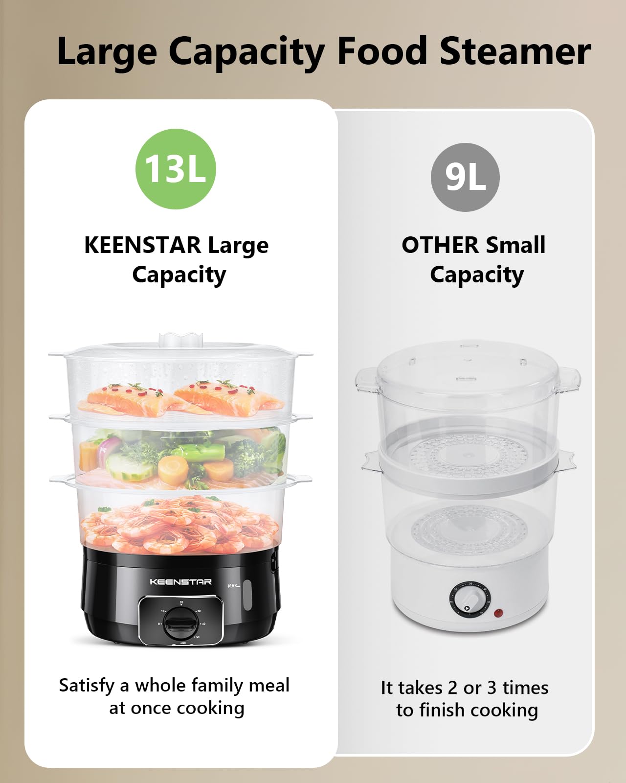 KEENSTAR bandejas-3-niveles permiten cocinar varios ingredientes a la vez