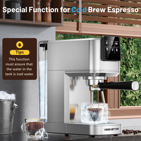 Keenstar cafetera espresso 20 bares, depósito de agua desmontable para rellenar fácilmente.
