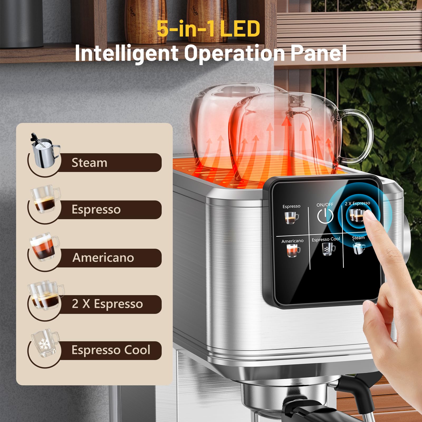 Keenstar cafetera espresso 20 bares, pantalla táctil para uso rápido.