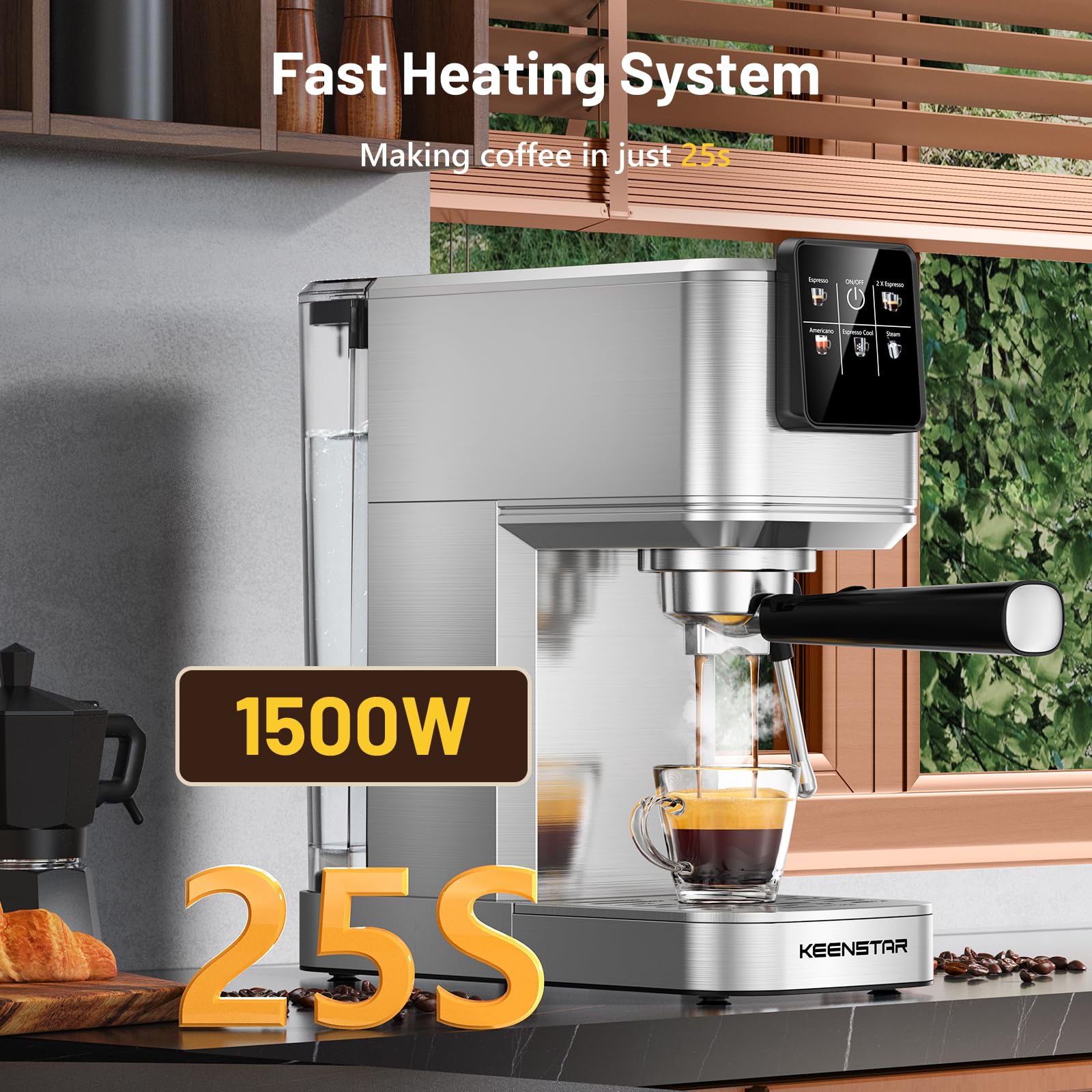 Keenstar cafetera espresso 20 bares, vaporizador de leche para espuma cremosa.