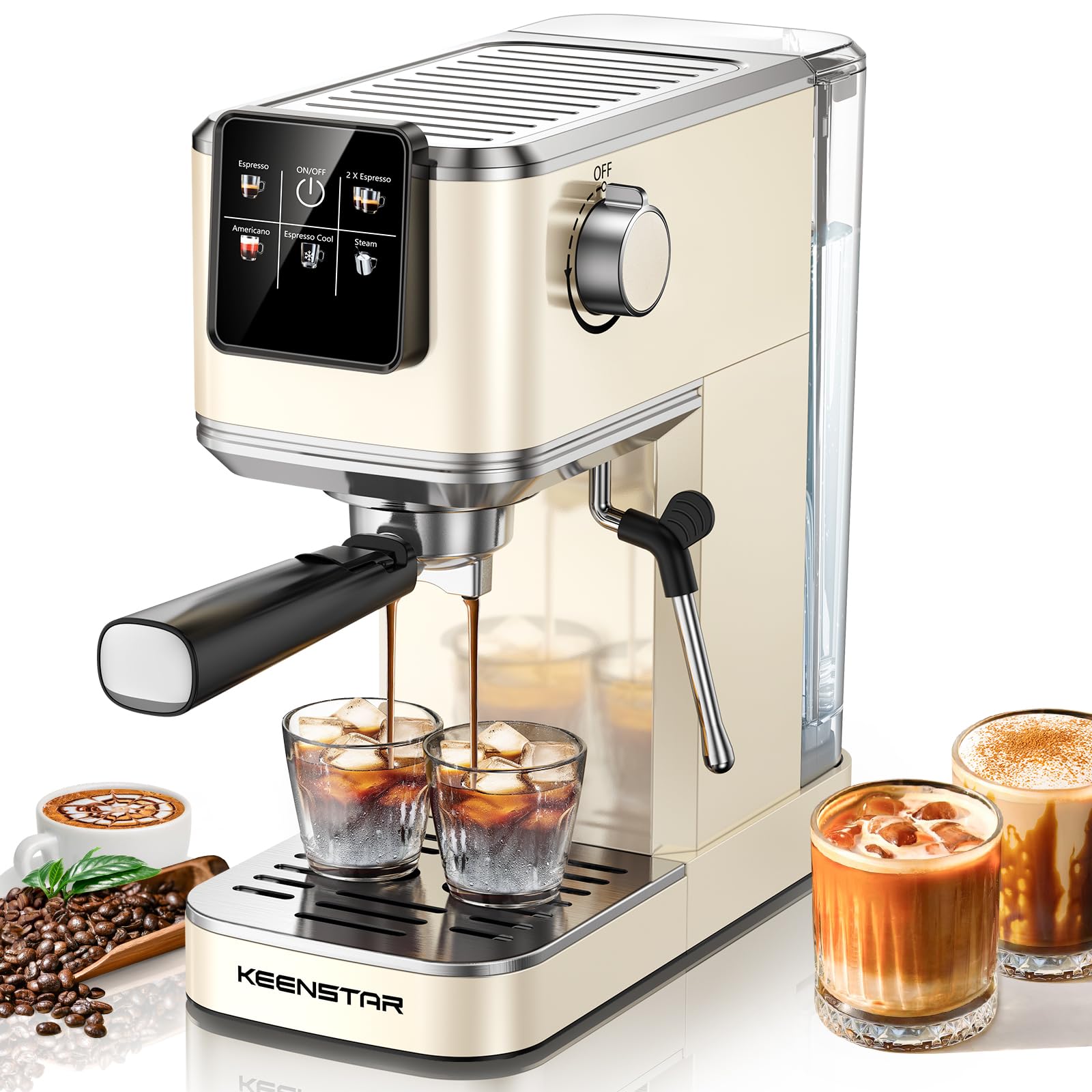 KEENSTAR cafetera expreso en vista frontal para extracción consistente.