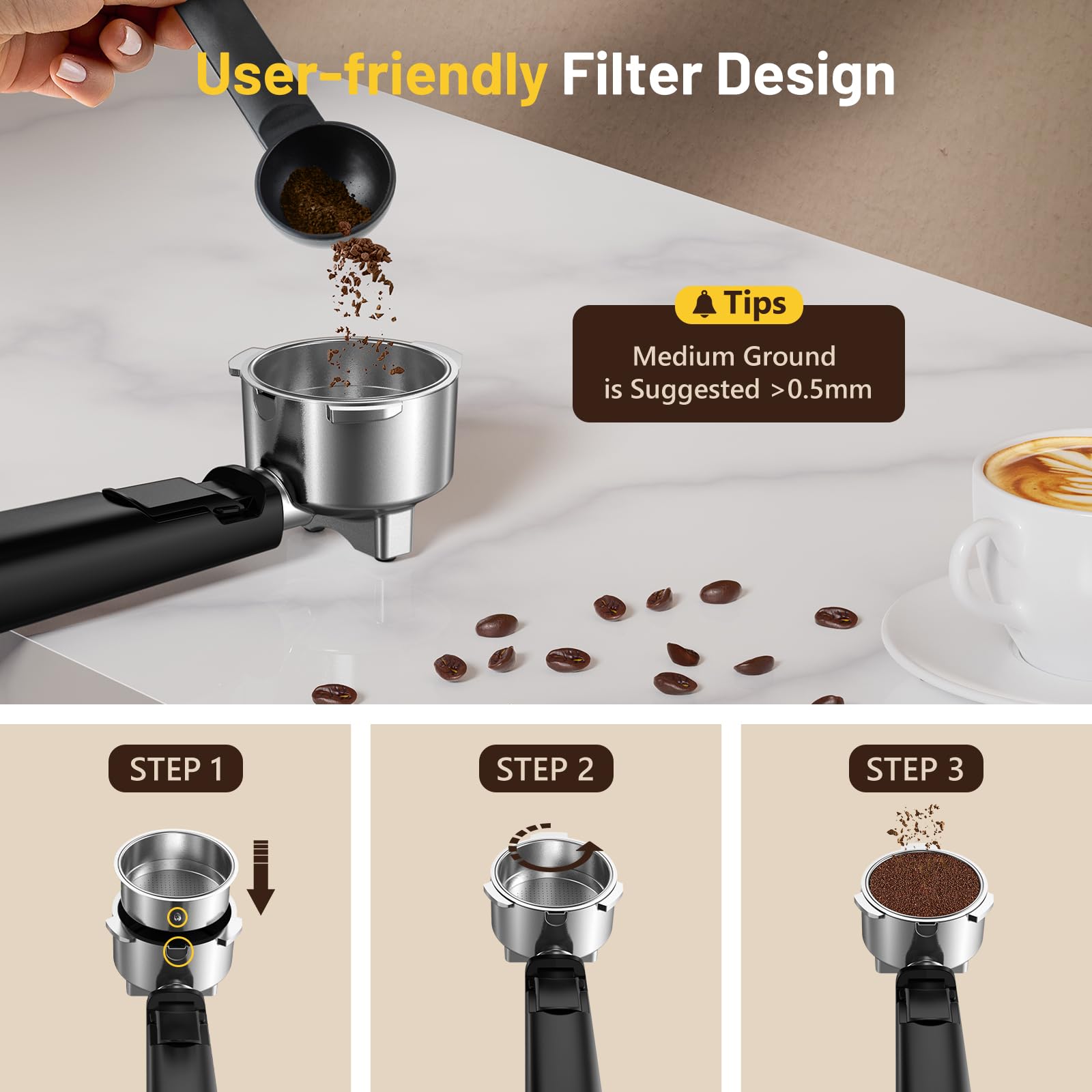 KEENSTAR Espresso: bandeja de goteo extraíble para limpieza rápida.