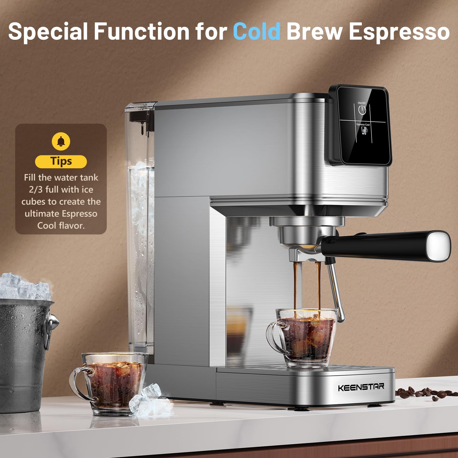 KEENSTAR Espresso: tanque de agua desmontable facilita rellenar y limpiar.
