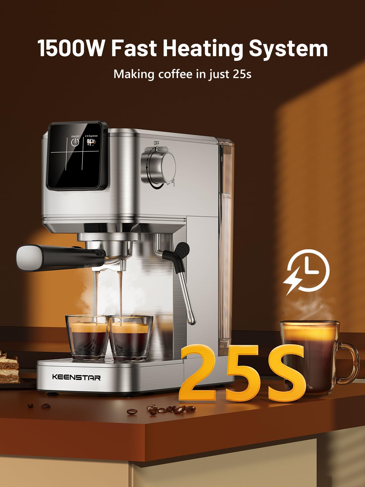 KEENSTAR pantalla táctil intuitiva facilita preparar espresso con un toque.