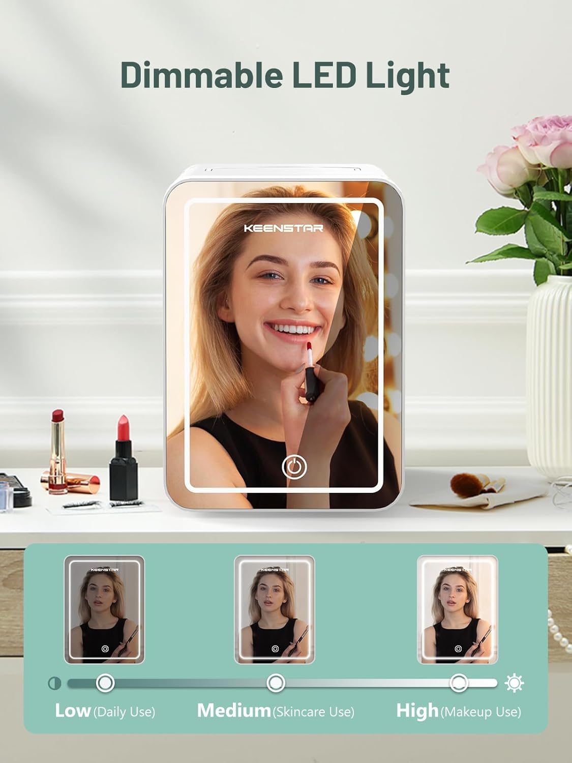 KEENSTAR refrigerador mini interior con estantes removibles para organización de cosméticos.