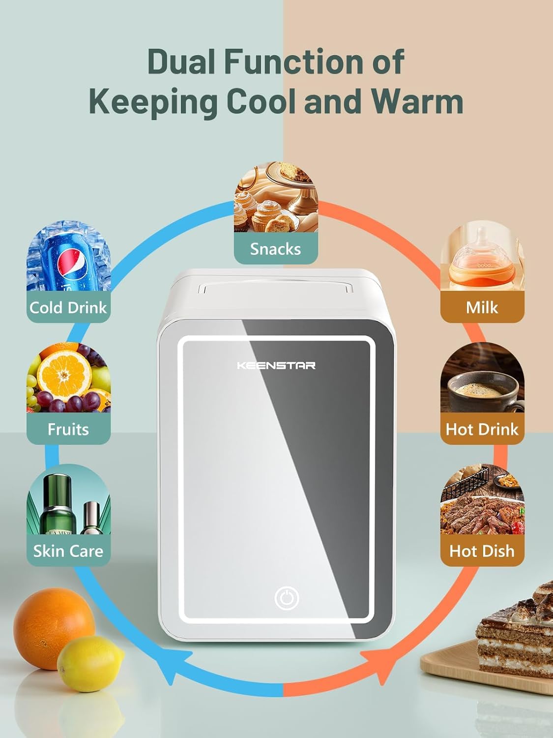 KEENSTAR refrigerador mini en modo caliente para tratamientos cosméticos.