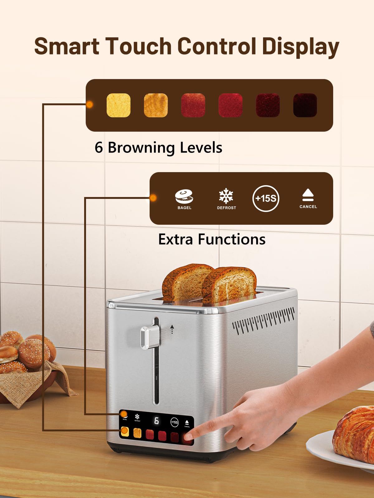 KEENSTAR: ranuras anchas para bagels y panes gruesos, sin atascos.