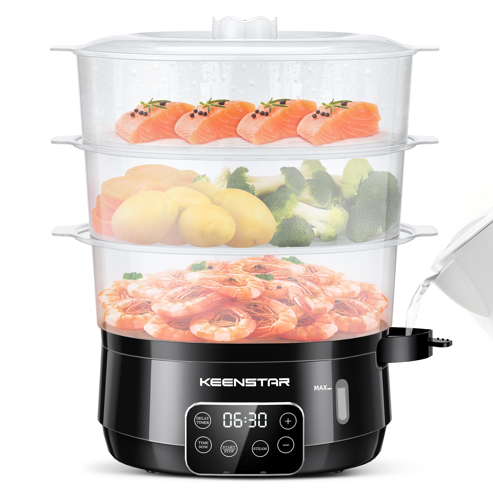 Vaporera KEENSTAR 13,7 cuartos con tres niveles para cocinar verduras al vapor
