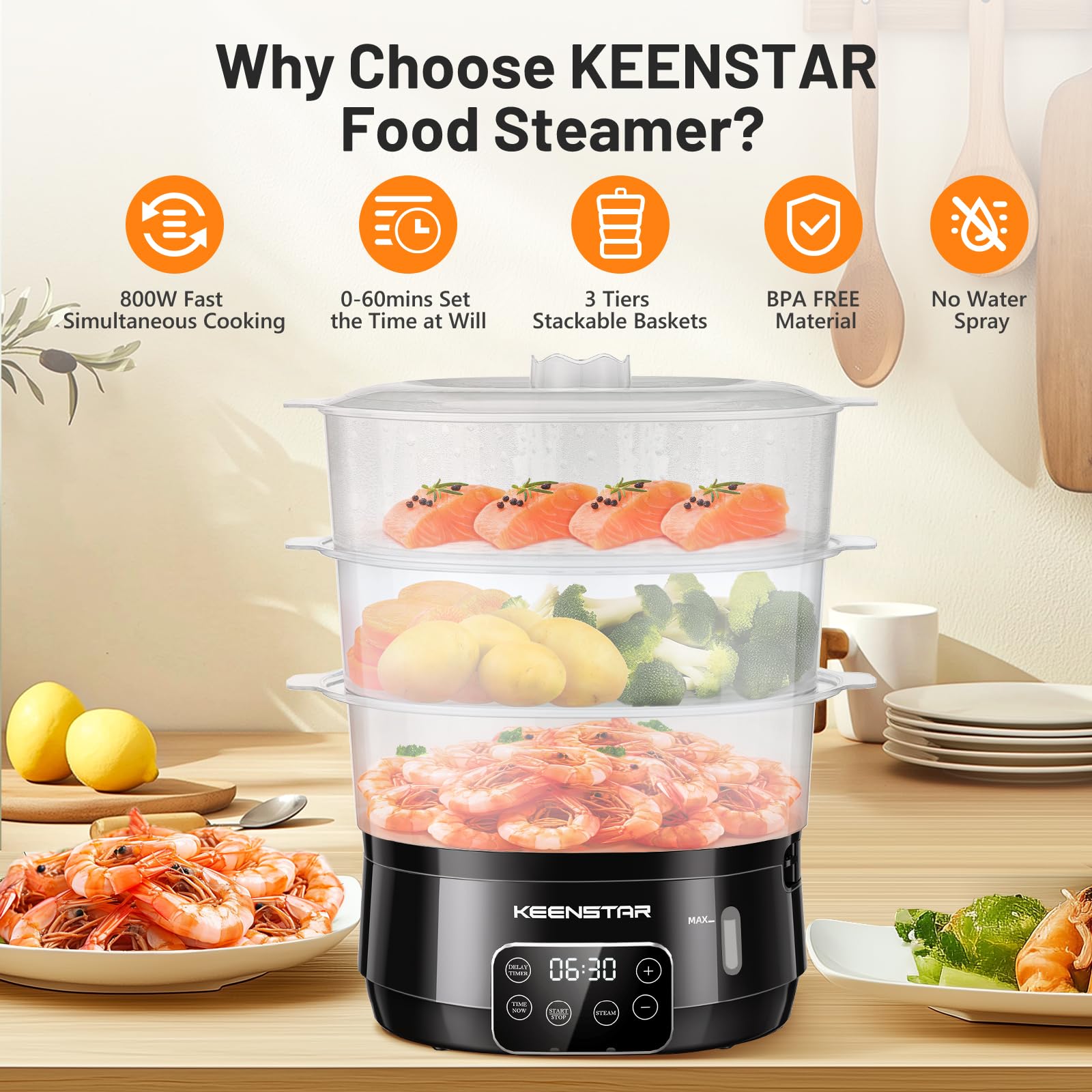 KEENSTAR con 3 estantes para preparar varias porciones a la vez