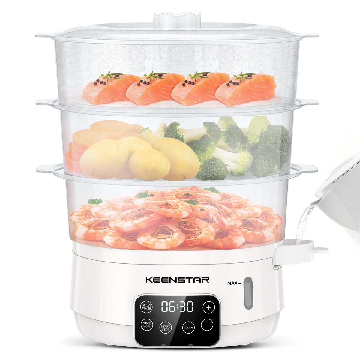 KEENSTAR vaporera con cestas de tres niveles para cocinar varias verduras al vapor