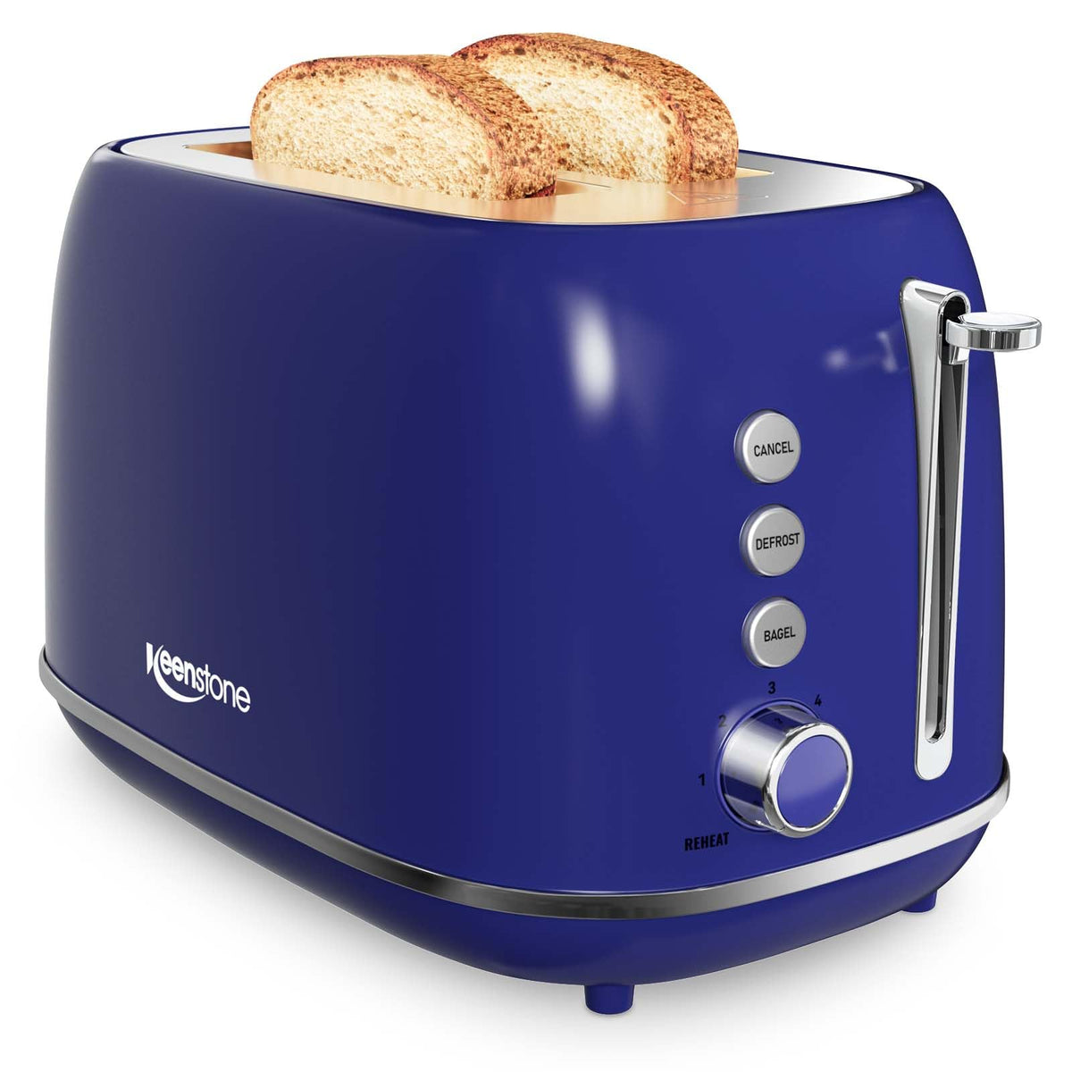 Keenstone Tostadora Retro 2 Rebanadas, vista frontal, diseño compacto para desayunos
