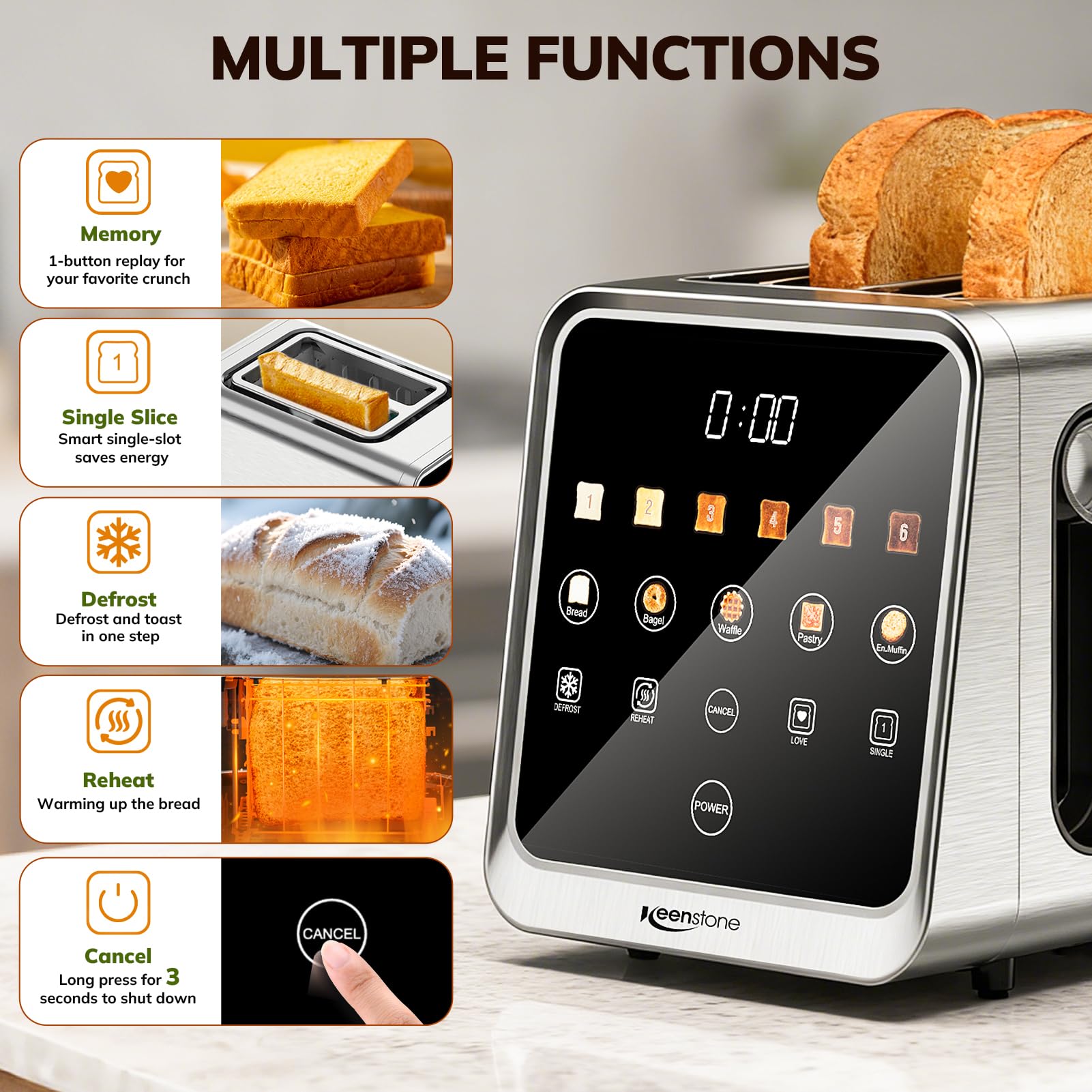 Keenstone Tostadora 2 Rebanadas con tecnologia de identificacion del pan