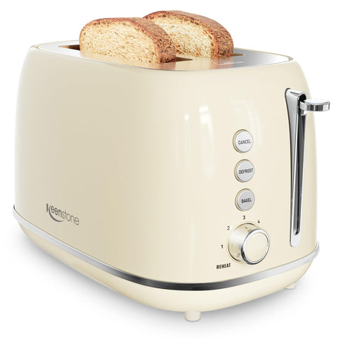 Tostadora Keenstone de dos rebanadas con exterior retro de acero inoxidable para uso diario