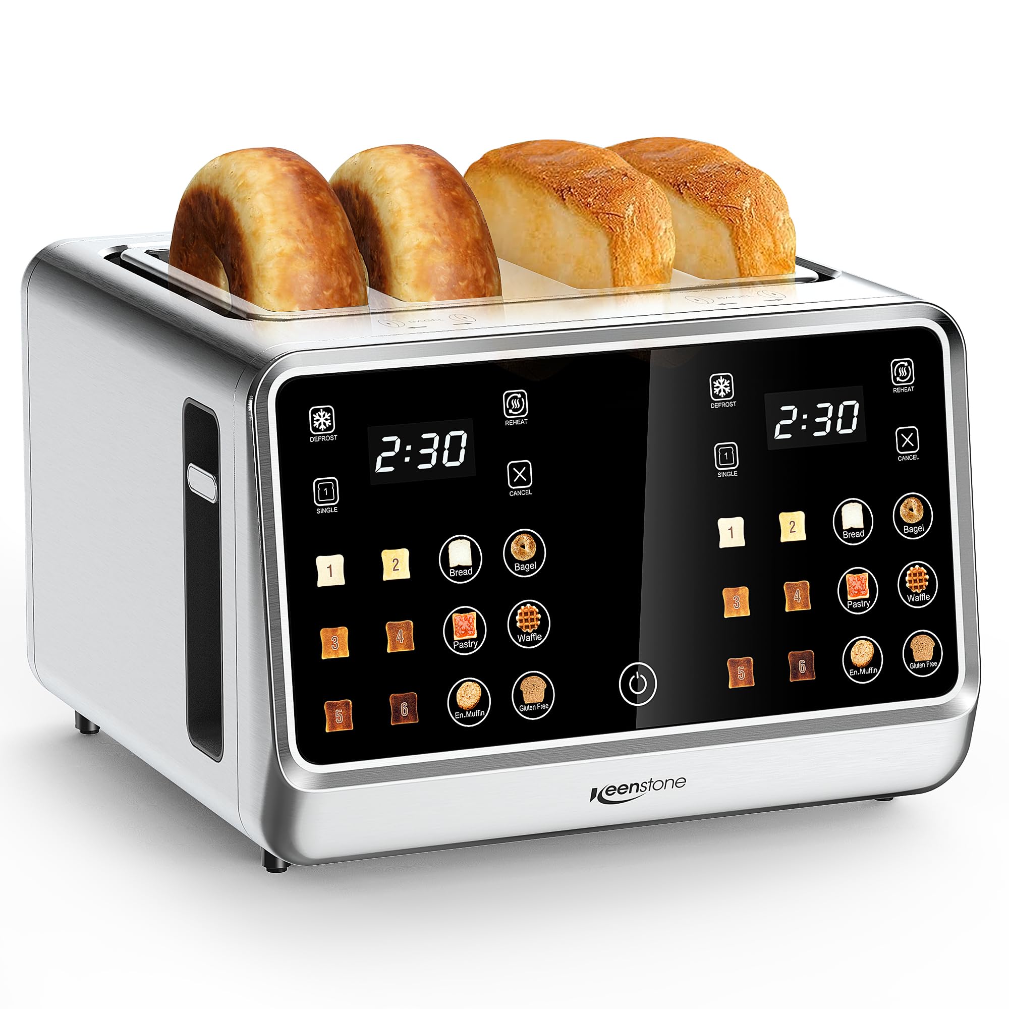 Keenstone tostadora 4 rebanadas con pantalla tactil ErgoView para dorado preciso.