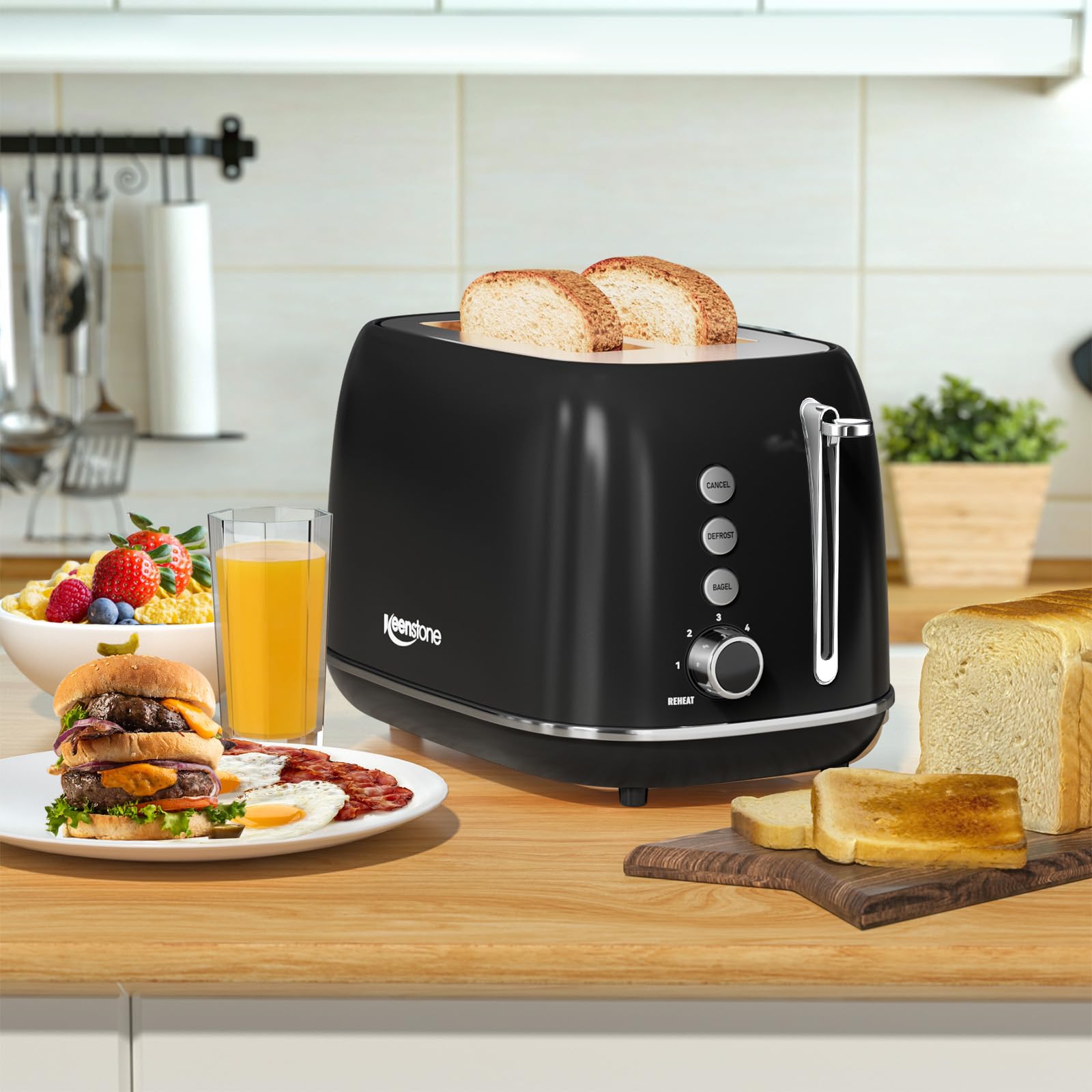 Keenstone Tostadora Retro, bandeja recogemigas removible para limpieza rápida.
