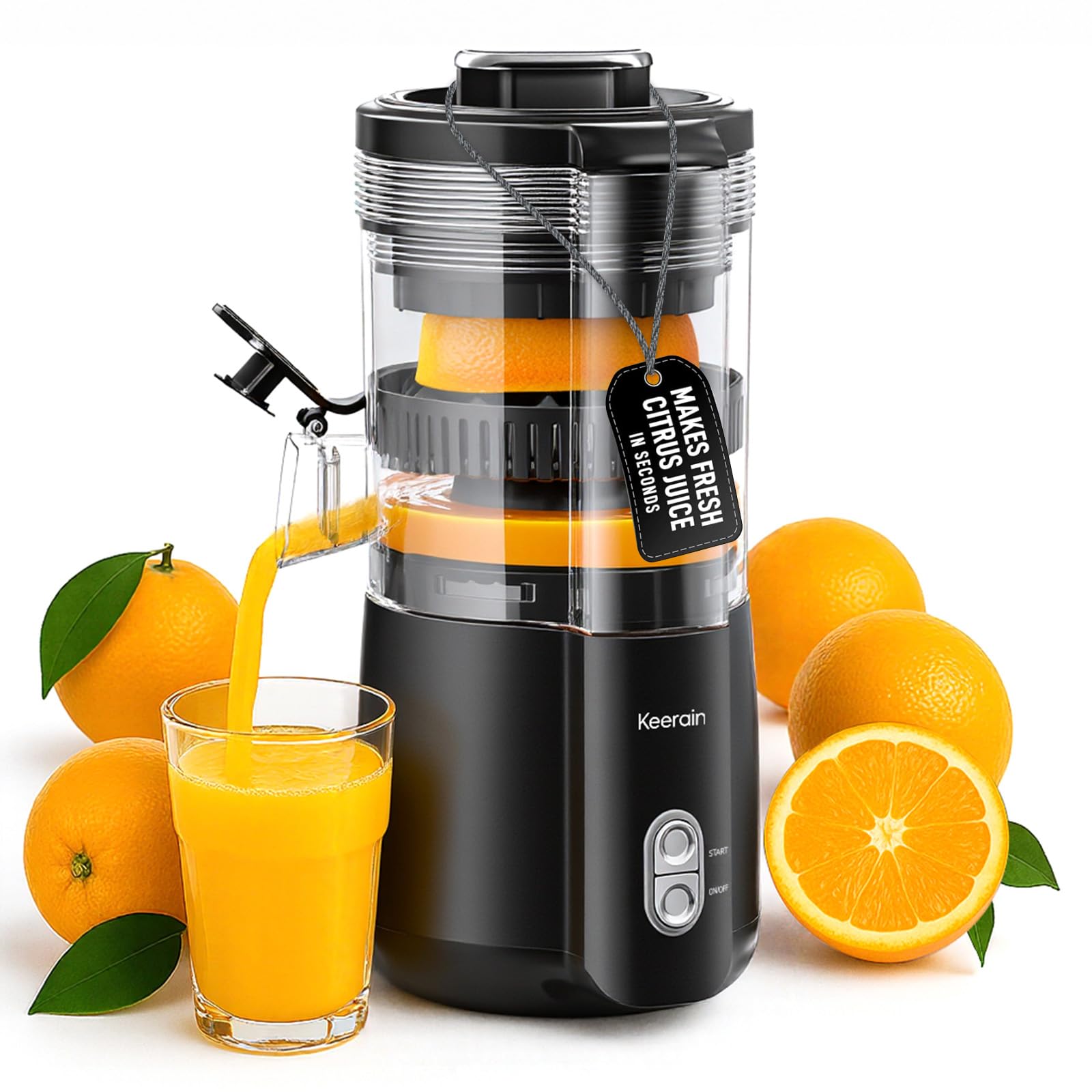 Keerain exprimidor eléctrico naranja frente, jugo rápido en casa.