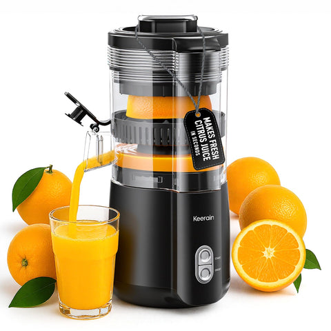 Keerain exprimidor eléctrico naranja frente, jugo rápido en casa.